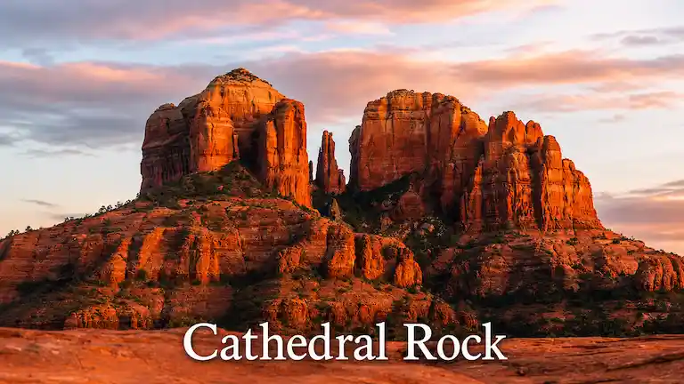 Stunning sunrise view of Cathedral Rock during a Sedona road trip.