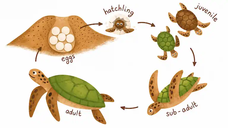 Olive Ridley sea turtle life cycle diagram.