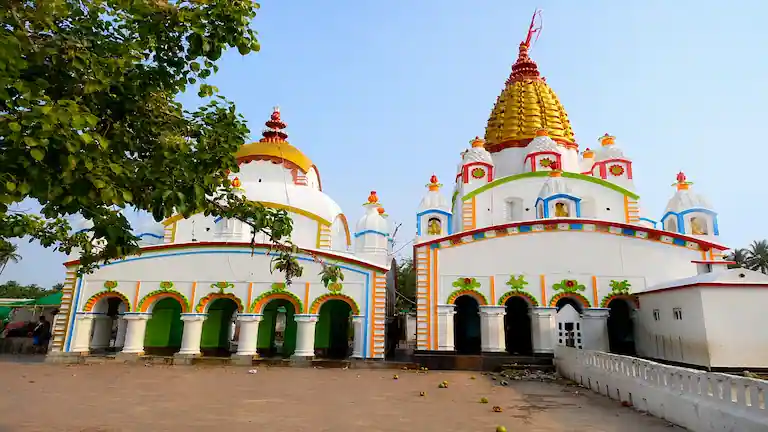 Colorful architecture of the ancient Chandaneswar Temple near Talsari, Odisha.
