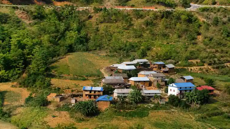 Aerial view of Jimbagaon, a peaceful and remote Lepcha village near Mirik.