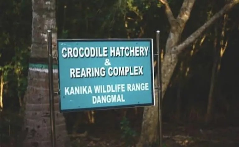 Signboard for the Crocodile Hatchery and Rearing Complex at Dangamal near Pentha Beach.