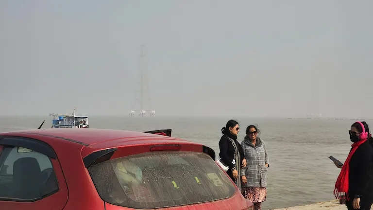 Car parked at Lot 8 ferry ghat on the Kolkata to Gangasagar distance route.