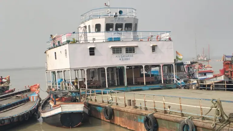 M.V. Sagarini government ferry vessel docked at Kakdwip Lot 8 for the Gangasagar crossing.