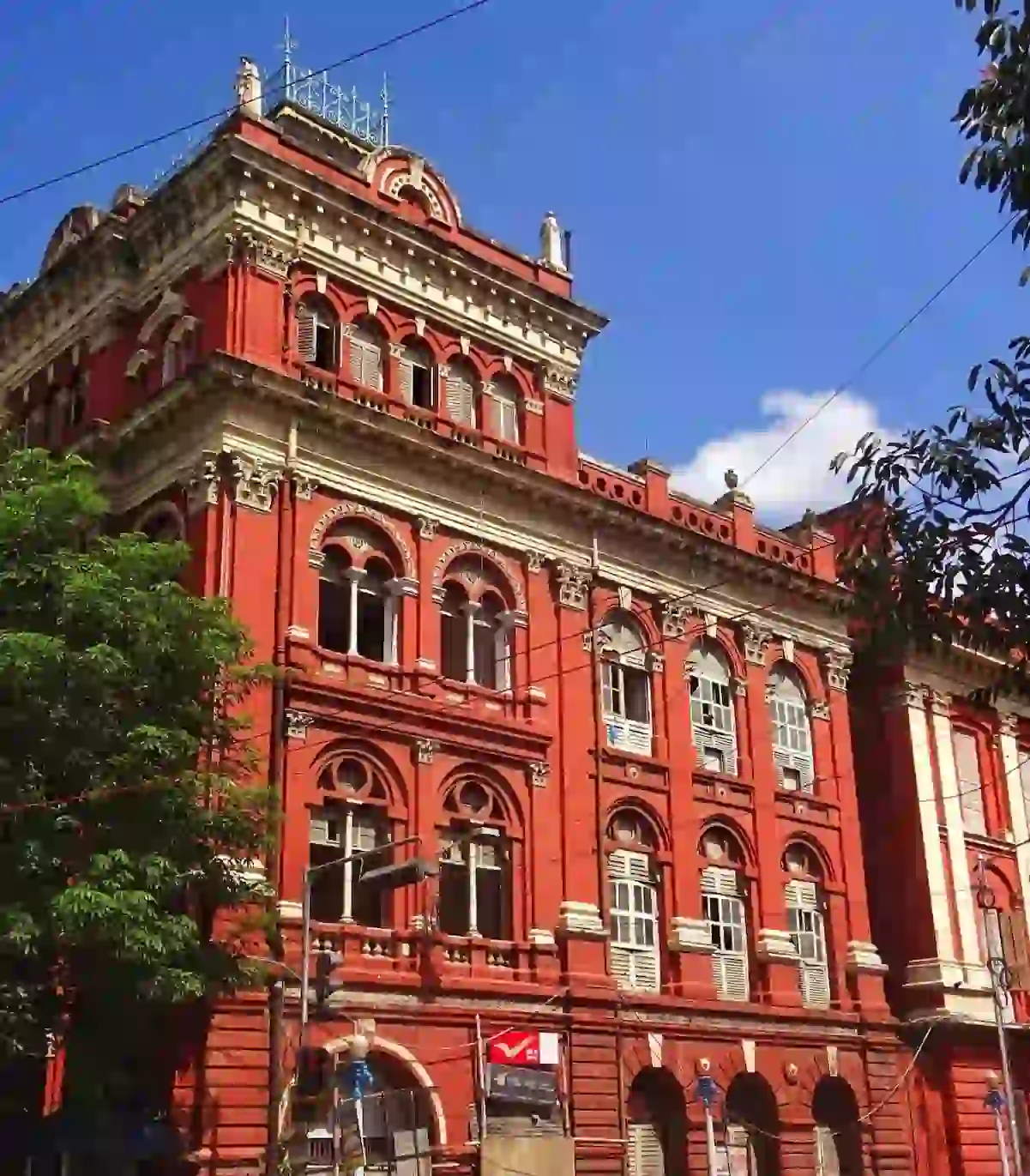 Close up of the red brick Writers' Building.