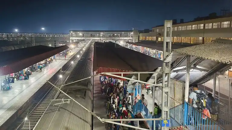 Night view of NJP railway station platforms before traveling to Sittong.