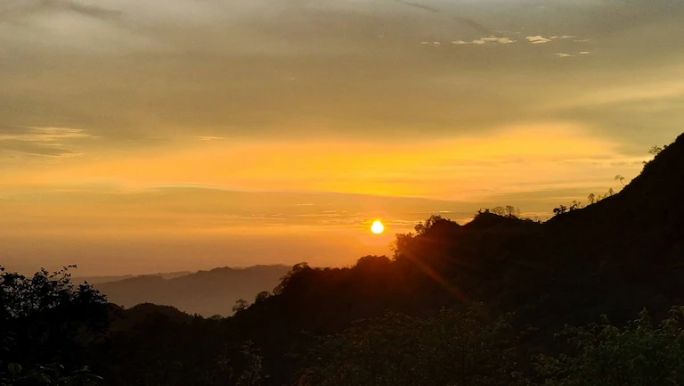 Sunset over the Shivalik mountains in Morni Hills, Haryana.
