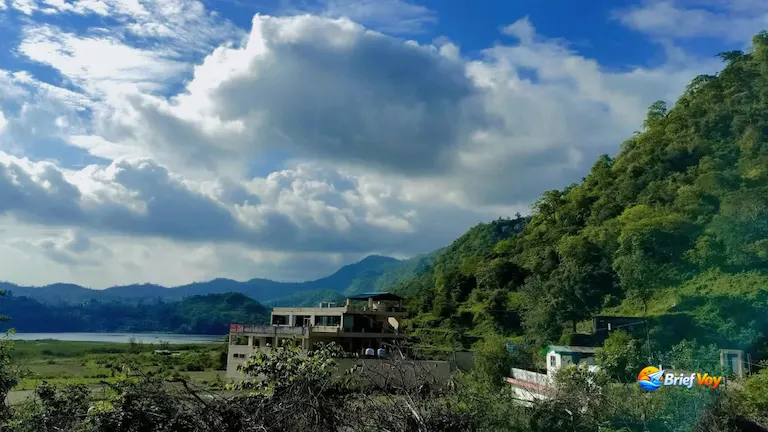 Green Shivalik mountains and Tikkar Taal lake in Morni Hills, Haryana.