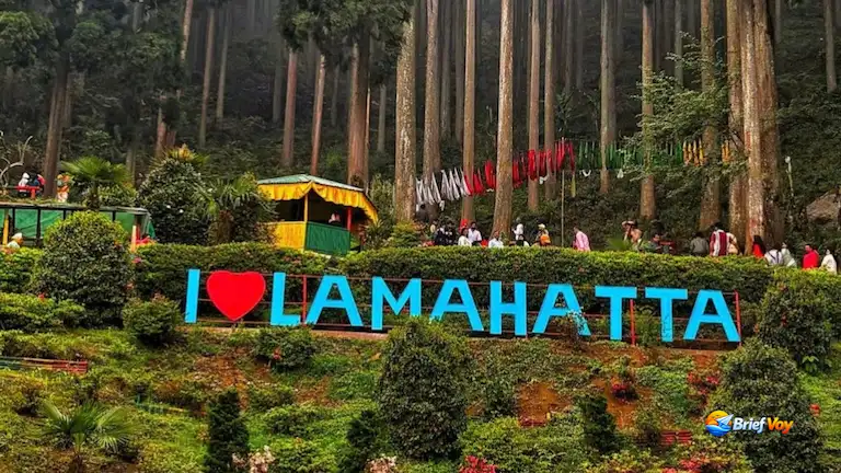I Love Lamahatta sign at the Eco Park after the drive from Siliguri.